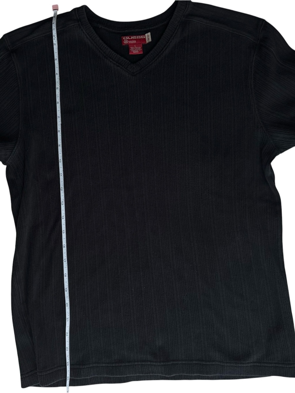 Vintage Guess Mens Black Ribbed V-Neck T-Shirt Large Y2K - Picture 7 of 7
